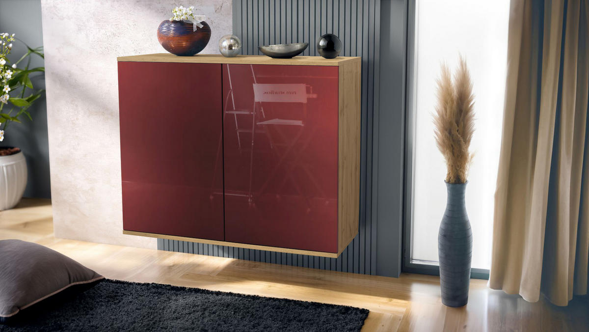 KOMMODE Skadu Bordeaux Hochglanz - Bordeaux, Holzwerkstoff (92.5/73.5/35cm) - Vladon