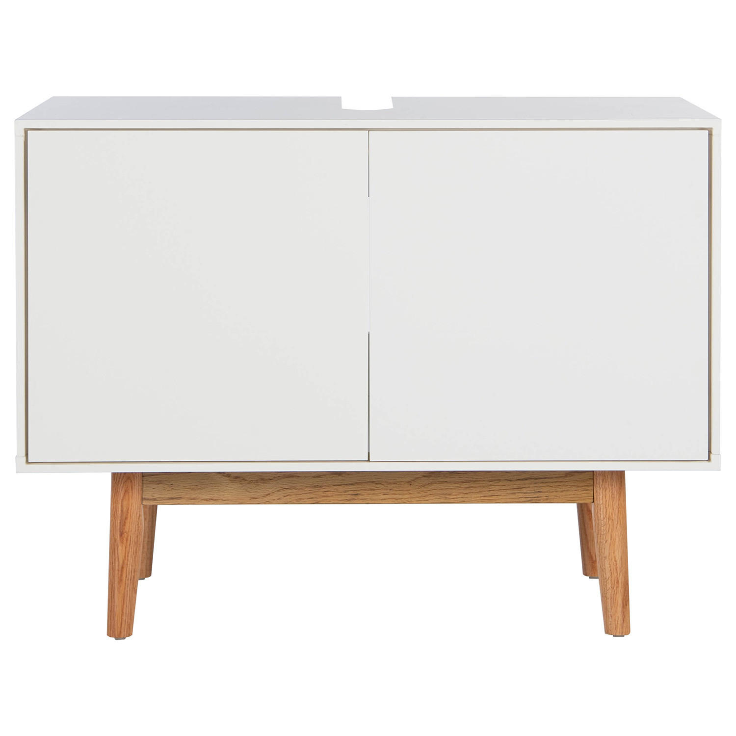 WASCHBECKENUNTERSCHRANK - Eiche teilmassiv - Weiß, Holzwerkstoff (80/60/46cm) - home24