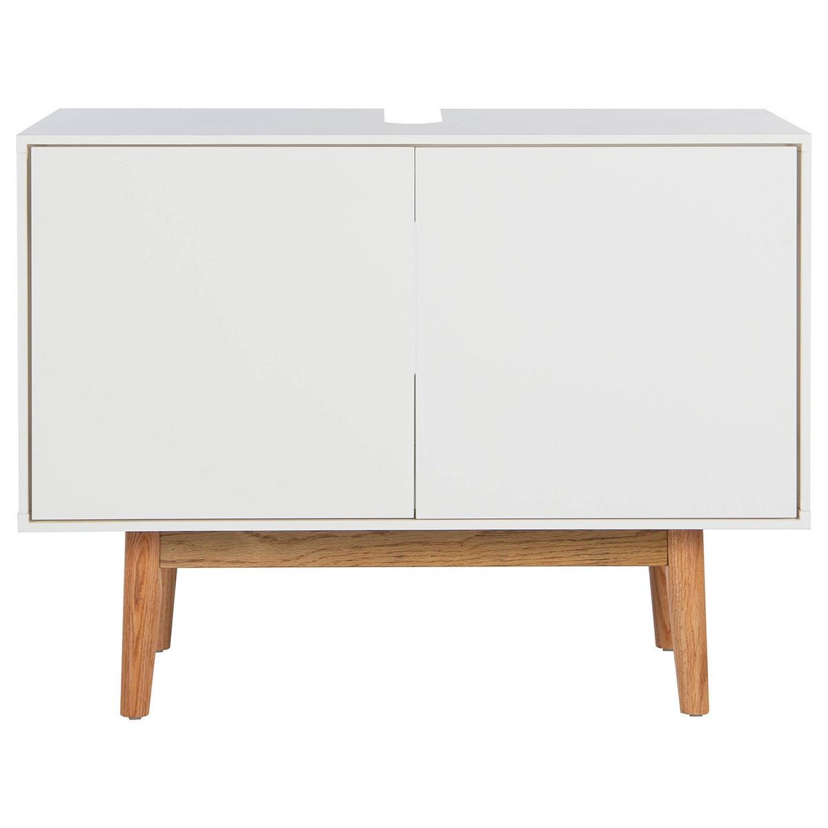 WASCHBECKENUNTERSCHRANK - Eiche teilmassiv - Weiß, Holzwerkstoff (80/60/46cm) - home24