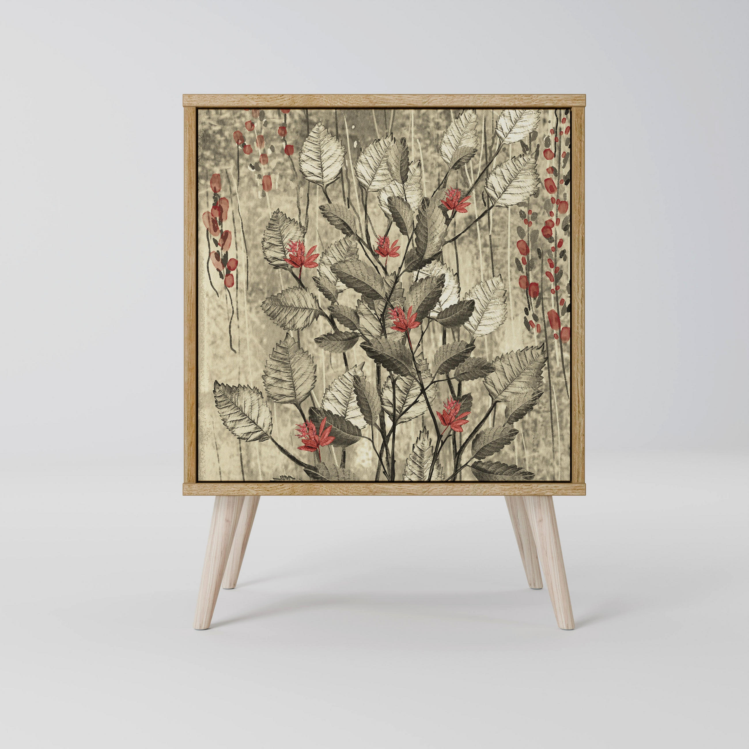 SIDEBOARD HERBAL GRACE, Eichefarben, 57,5x42x77,5 cm, Schräge Buchenholzfüße - Eichefarben/Buchefarben, Holzwerkstoff/Buchenholz (57.5/77.5/42cm) - SpaceRebels