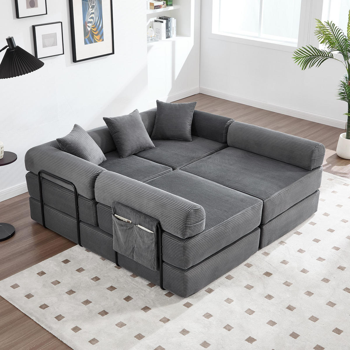 ECKSCHLAFSOFA Modulsofa,Fünfsitzer mit Schlaffunktion,kombinierbar,Cord,Grau - Grau, Textil (270/180cm) - LVHOM