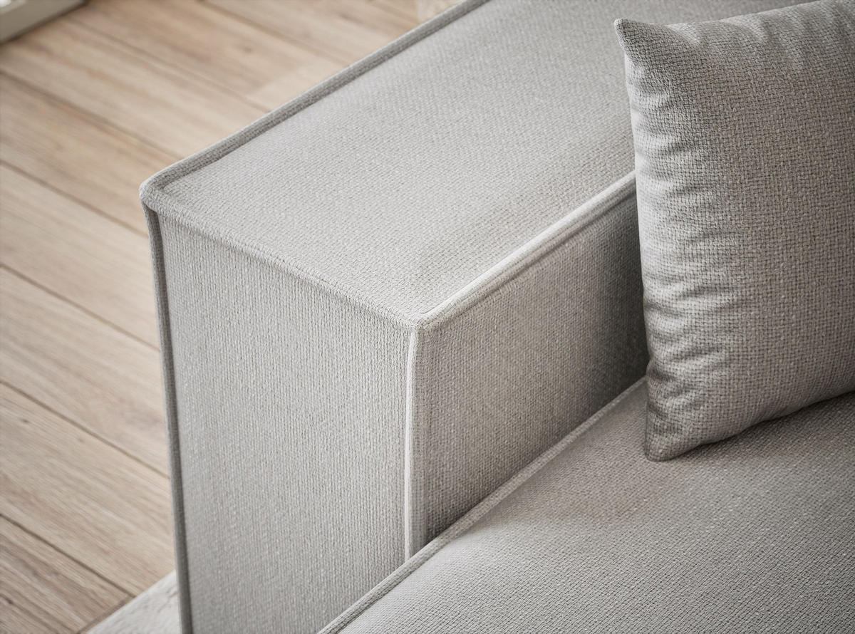 ECKSOFA MIT SCHLAFFUNKTION Zaya Hellgrau Webstoff - Hellgrau/Schwarz, Holz/Holzwerkstoff (255/148cm) - Maison de Reve