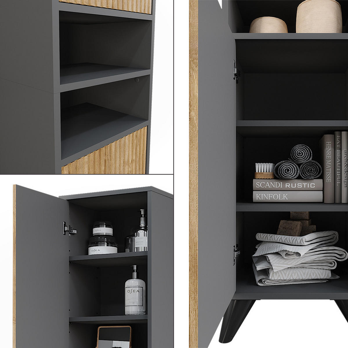 BADSCHRANK Leano Anthrazit/Bergeiche 38 x 180 cm mit 2 Türen - Eichefarben/Anthrazit, Holzwerkstoff (38/180/30cm) - Vicco