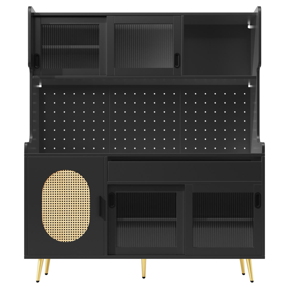 BUFFET 145/39/171 cm aus MDF mit LED-Lichtleiste Schwarz - Schwarz, Holzwerkstoff (145/171/39cm) - Modenvie