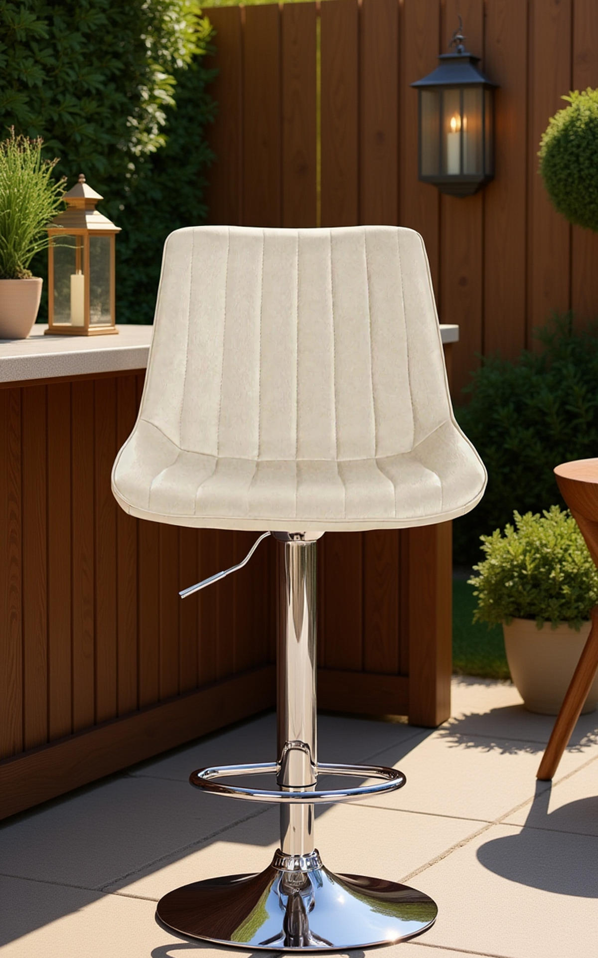 BARHOCKER 2er Set Tolor Kunstleder chrom creme - Chromfarben/Naturfarben, Kunststoff/Metall (49.5/112/50cm) - TPFLiving