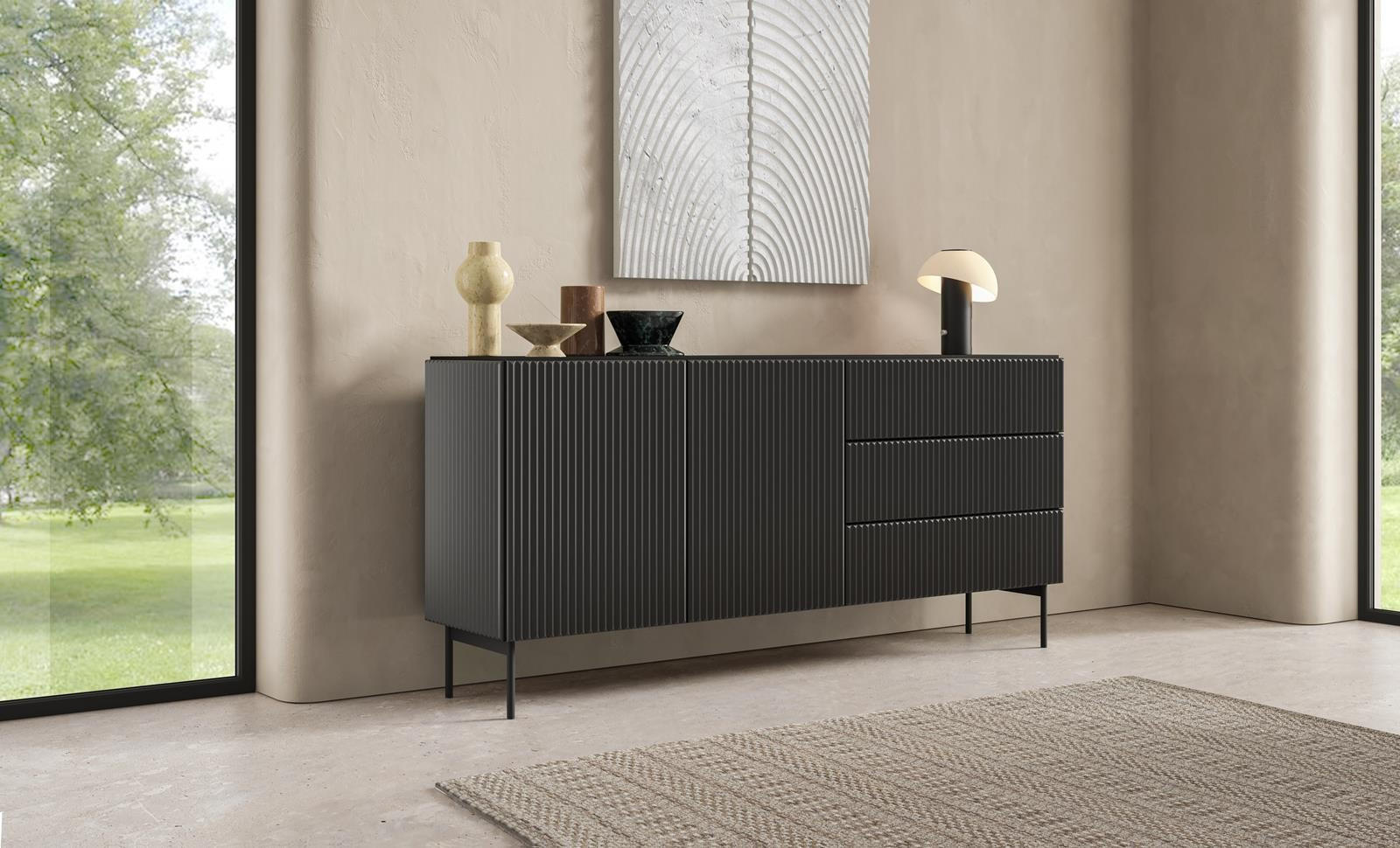 Bettso Sideboard Schwarz 177x81x40 cm