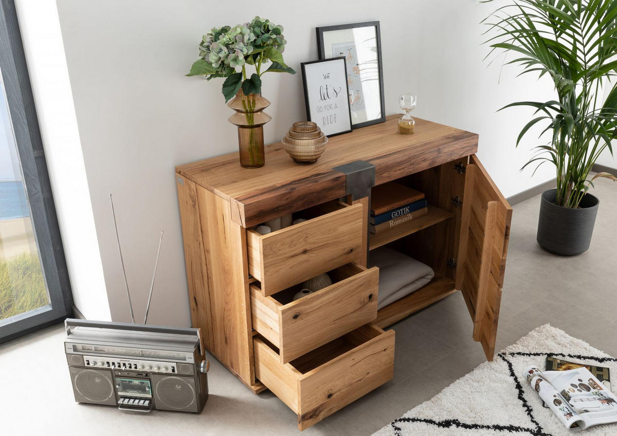 SIDEBOARD Wildeiche / Zerreiche 115x45x75 natur geölt NEW AMSTERDAM #09 - Braun, Holz (115/75/45cm) - Massivmoebel24