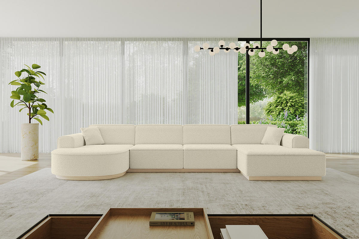WOHNLANDSCHAFT ARRIO-U2 303x171x83 cm Beige - Hellbraun/Creme, Holzwerkstoff/Textil (388/83/171cm) - ALTDECOR
