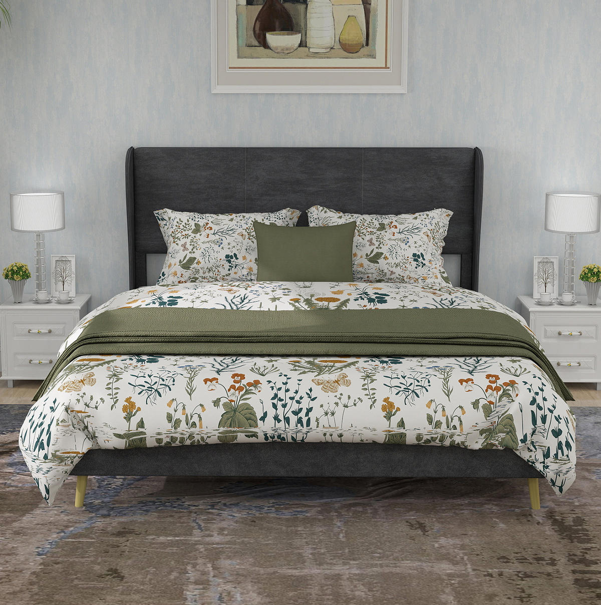 POLSTERBETT 140/200 cm grau aus Stoff und Metall mit gepolstertem Kopfteil - Grau, Textil (140/200cm) - OKWISH