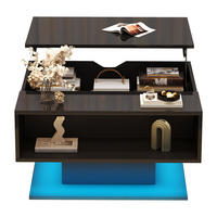 COUCHTISCH Schwarz 80/75/40 cm mit Hubfunktion und LED - Schwarz, Holzwerkstoff (75/80/40cm) - PANGIVO