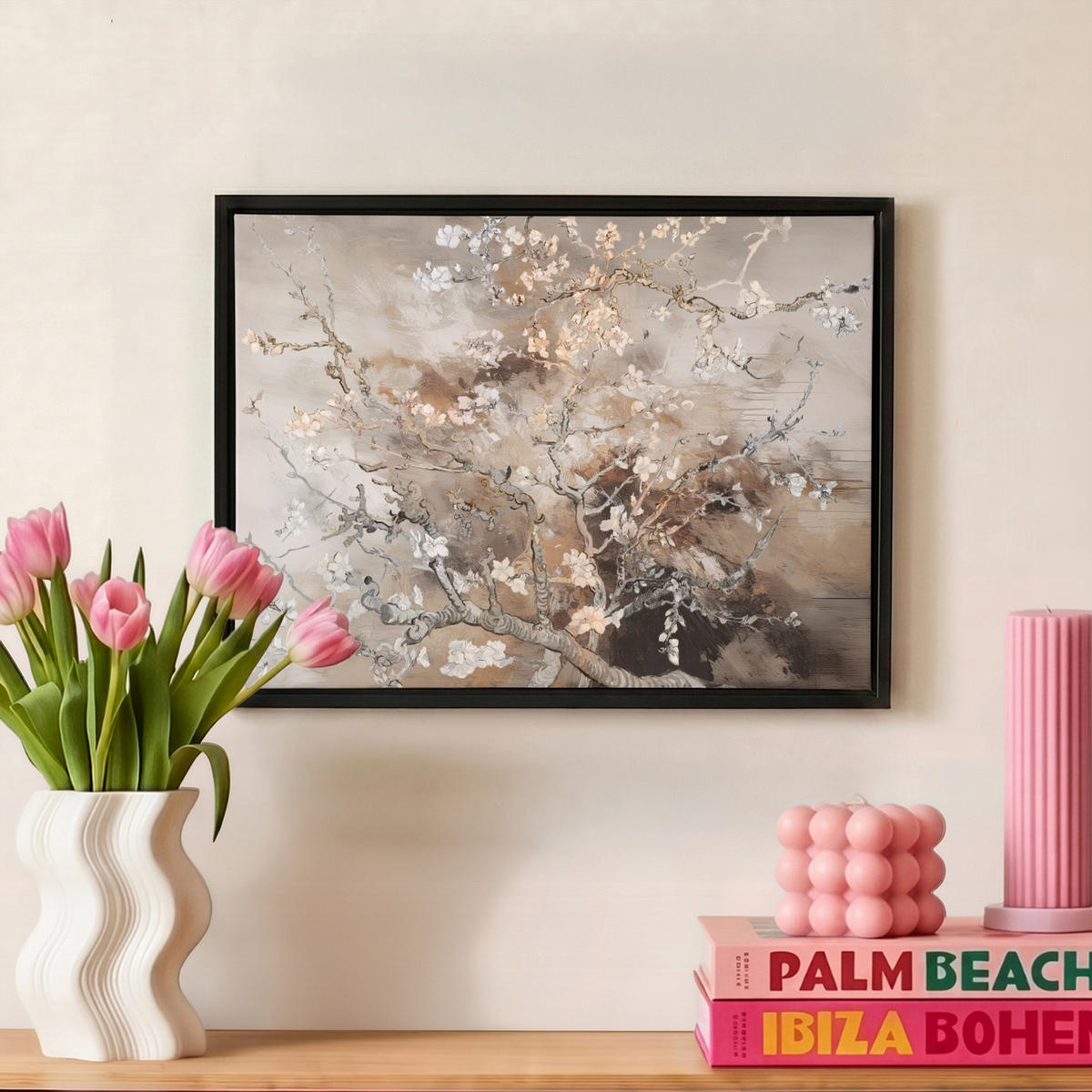 LEINWAND Bilder mit Rahmen - Mandelblüte - Kunst - Van Gogh - Beige - Abstrakt - 40x30 - Braun, Textil (40/30cm) - MuchoWow