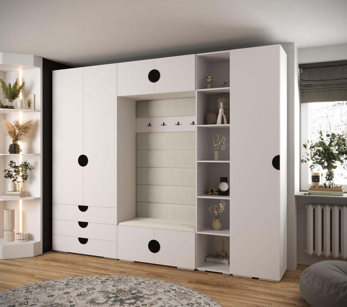 GARDEROBEN-SET 236,7/290/47 - Schwarz/Weiß, Holz/Kunststoff (290/236.7/47cm) - Abiks Möbel