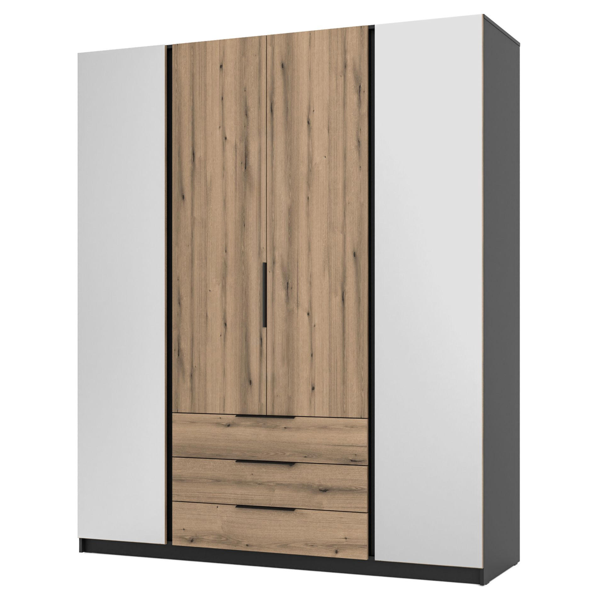 KLEIDERSCHRANK Kaja Eiche/ Schwarz 200 cm - Eichefarben/Schwarz, Holzwerkstoff/Metall (200/239/61.9cm) - Selsey