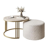 COUCHTISCH mit Hocker LORI Hochglanz gebürstetes Gold/glänzender Kaschmir/Coral 65 - Kaschmir, Metall (70/70/49cm) - Lookway