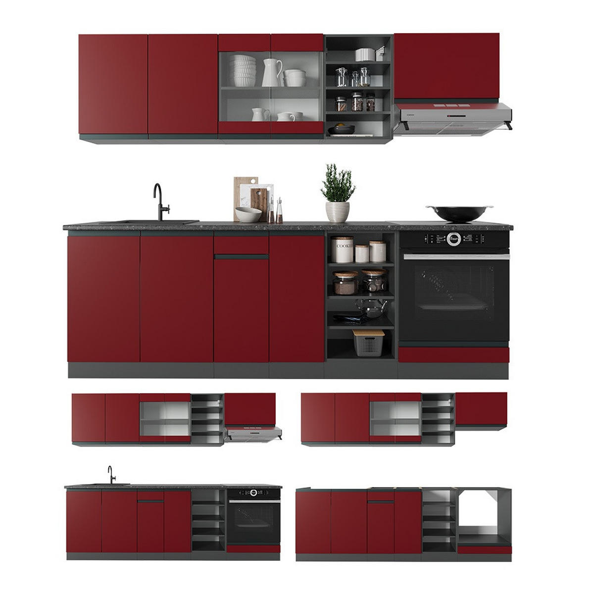 SPREDNJA PLOŠČA R-Line Rdeča/antracitna 240 cm Oblika J - rdeča/antracit, leseni material (240/206.8/46cm) - Vicco