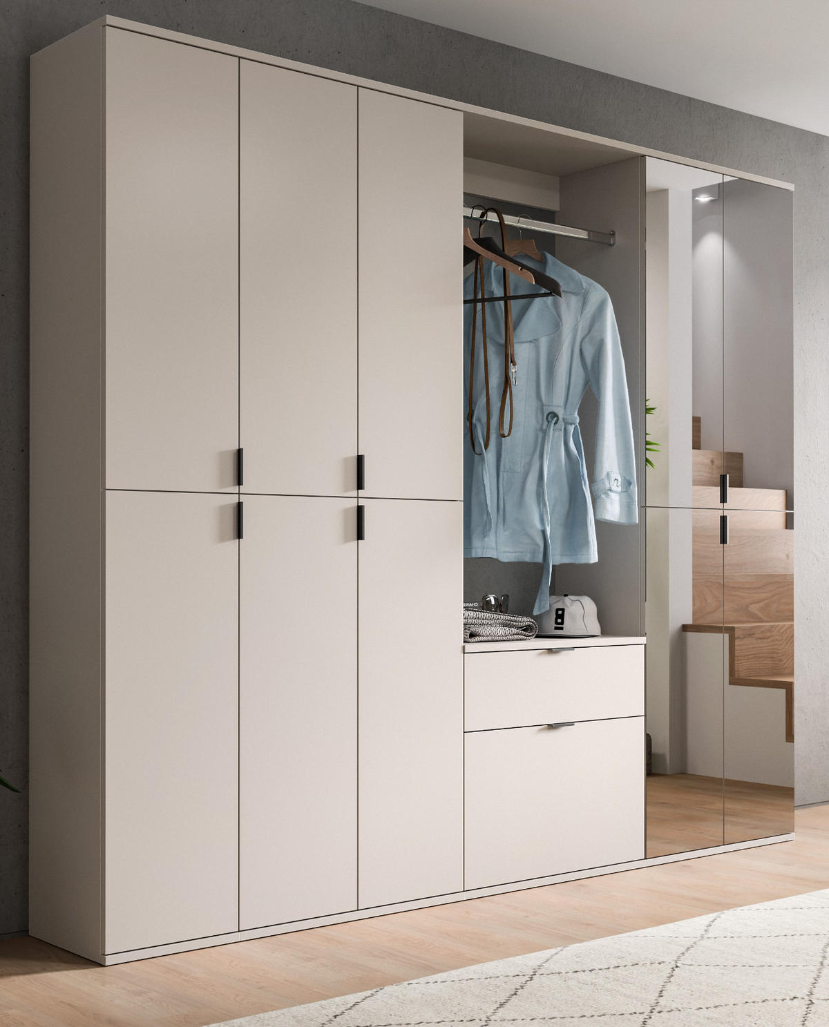 GARDEROBEN-SET Kaschmir 213 x 193 cm, Garderobenschrank mit Spiegel - Kaschmir/Schwarz, Glas/Holzwerkstoff (213/193/34cm) - Inn.Furn