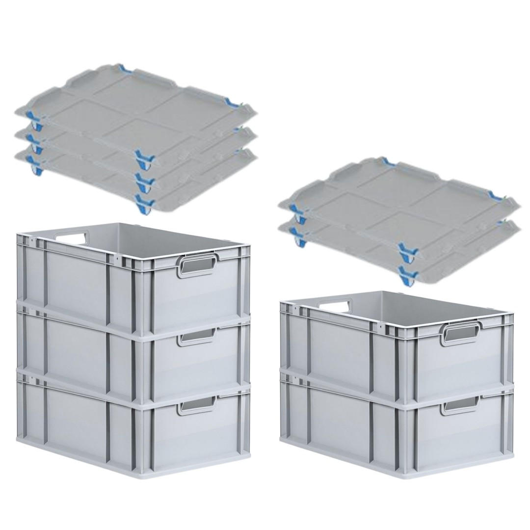 EUROBOX 5x Nextgen Economy Mit Auflagedeckel Grau/Blau Griffe Offen 44 Liter - Blau, Kunststoff (40/22/60cm) - PROREGAL