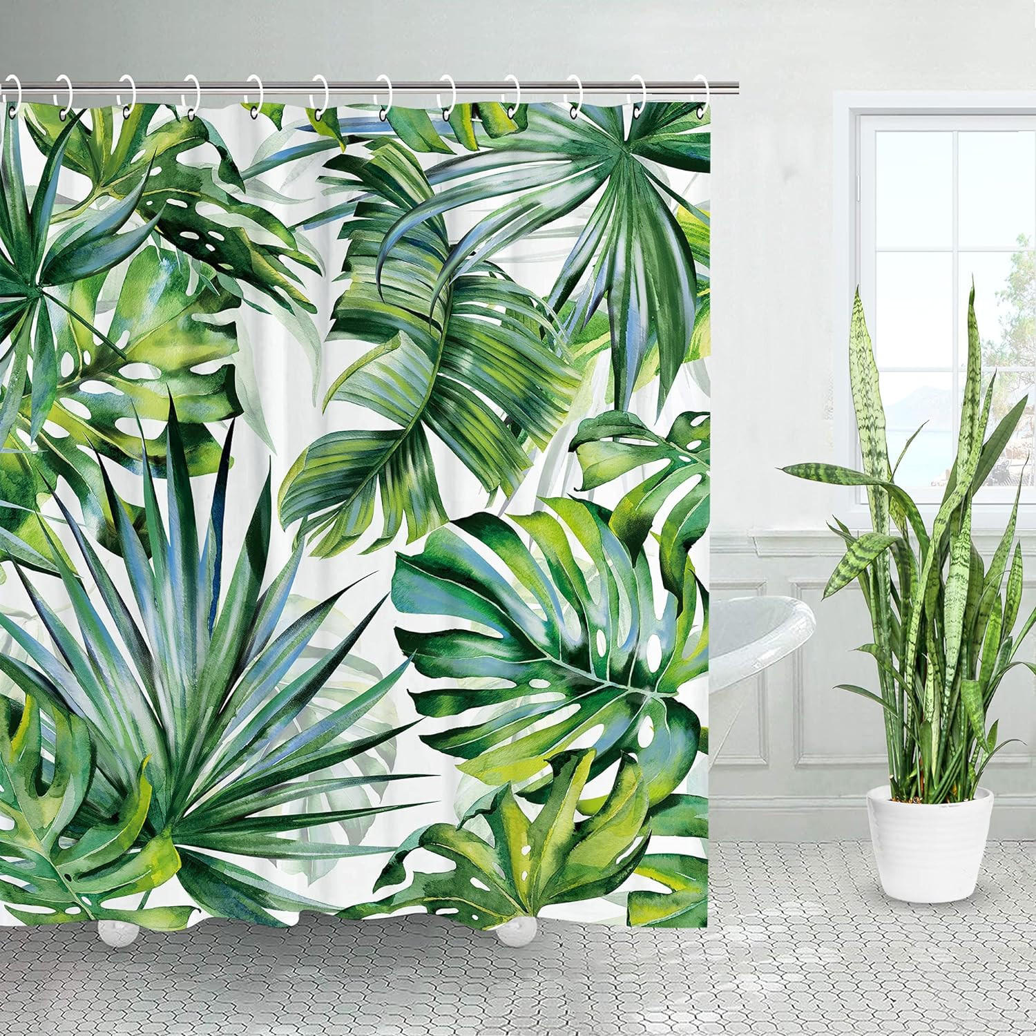 DUSCHVORHANG Dschungel pflanzlich 72 x 72 cm mit Haken für Dekoration - Multicolor, Textil (180/180cm) - MCBOSON