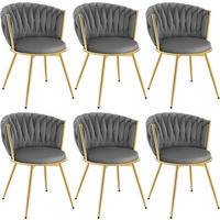 ESSZIMMERSTUHL 6er Set, drehbar, Samt, Dunkelgrau - Dunkelgrau/Goldfarben, Textil/Metall (60.5/78/59.5cm) - Woltu