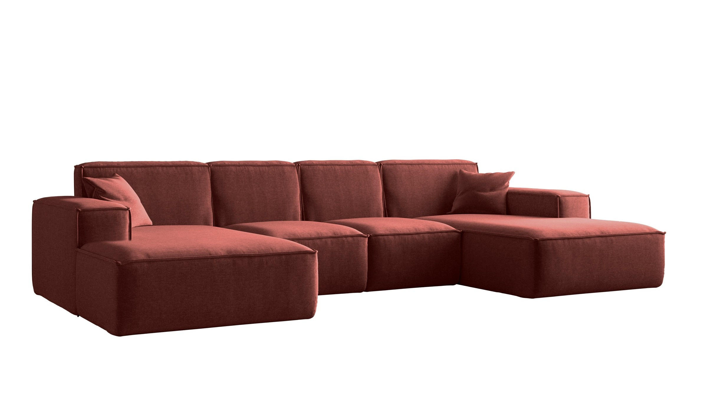 ECKSOFA U-Form Siena mit Stoff Maloy Kirsche - Kirschrot, Holz (344/165cm) - Kaiser Möbel