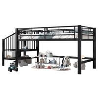 HOCHBETT aus MDF und Metall 90x200 cm Schwarz mit Stauraumtreppe und platzsparendem Design - Schwarz, Holzwerkstoff (90/200cm) - Modfu