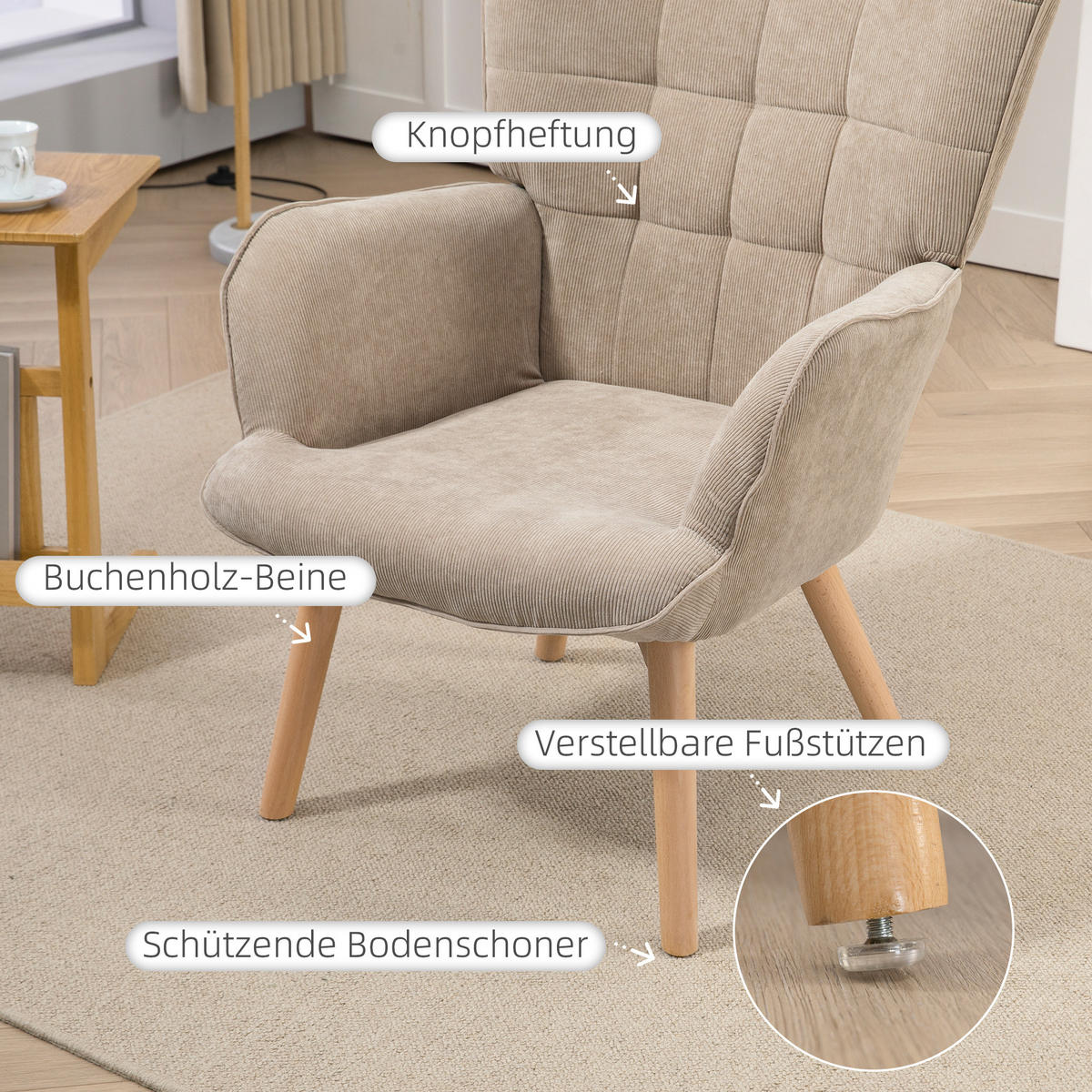 OHRENSESSEL, Relaxsessel, Braun - Braun, Holz (72/101/80cm) - HOMCOM