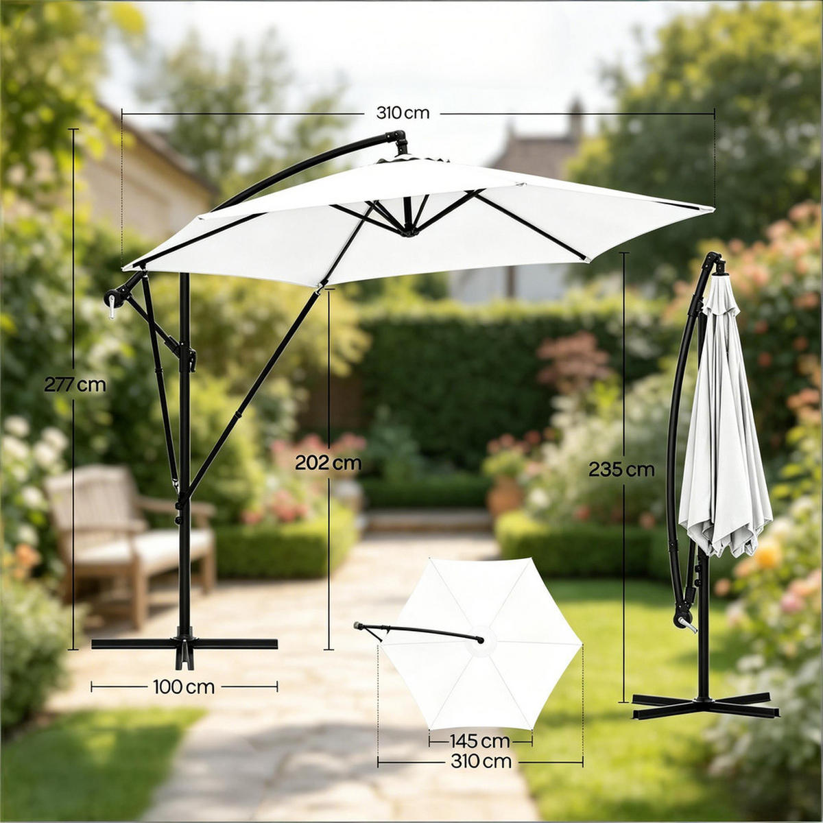 SONNENSCHIRM Metall Polyester 310x310cm Dunkelgrau - Dunkelgrau, Textil (100/310cm) - Raelunyi