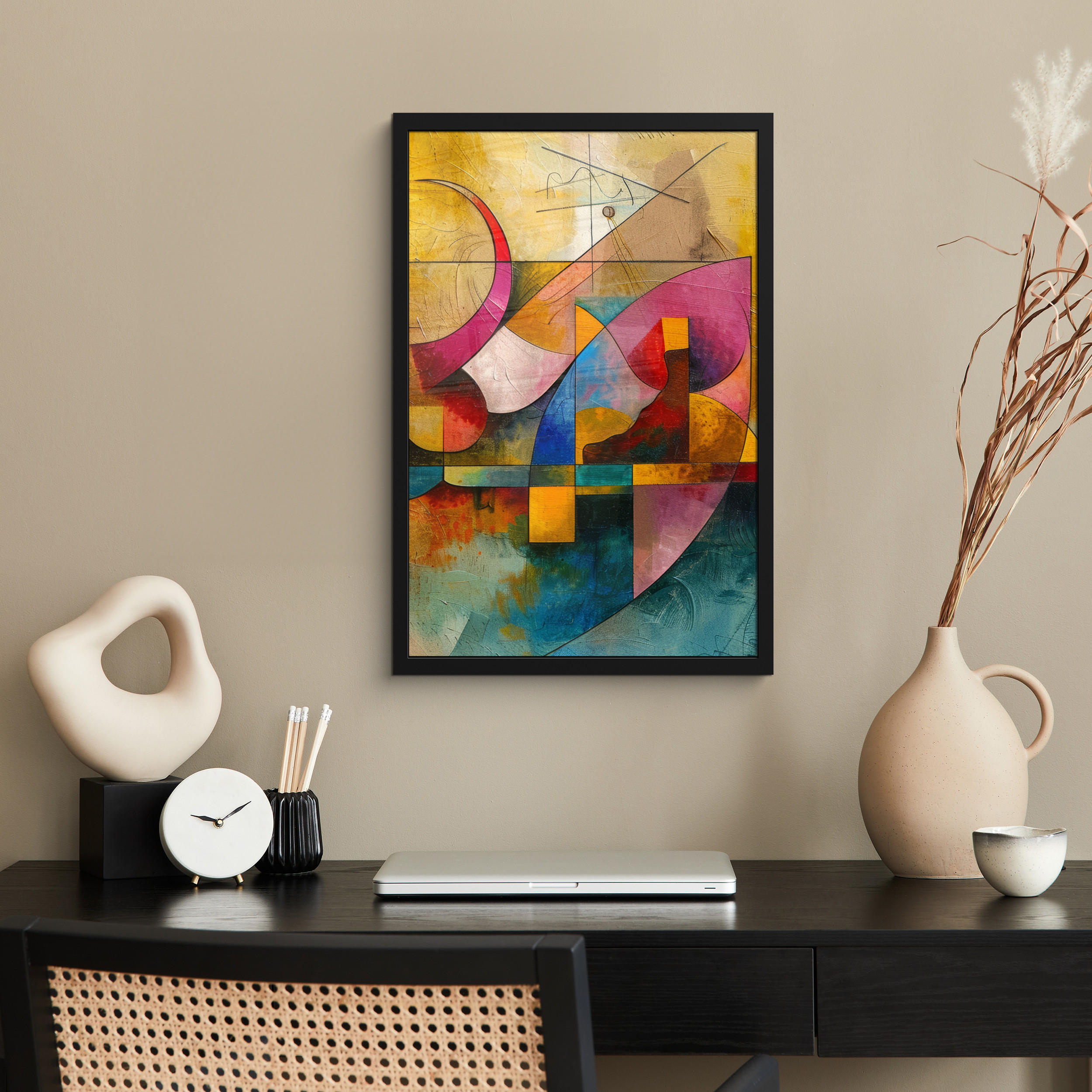 GERAHMTES BILD Kunst - Abstrakt - Modern 40x60 cm - Gelb, Papier (40/60cm) - MuchoWow