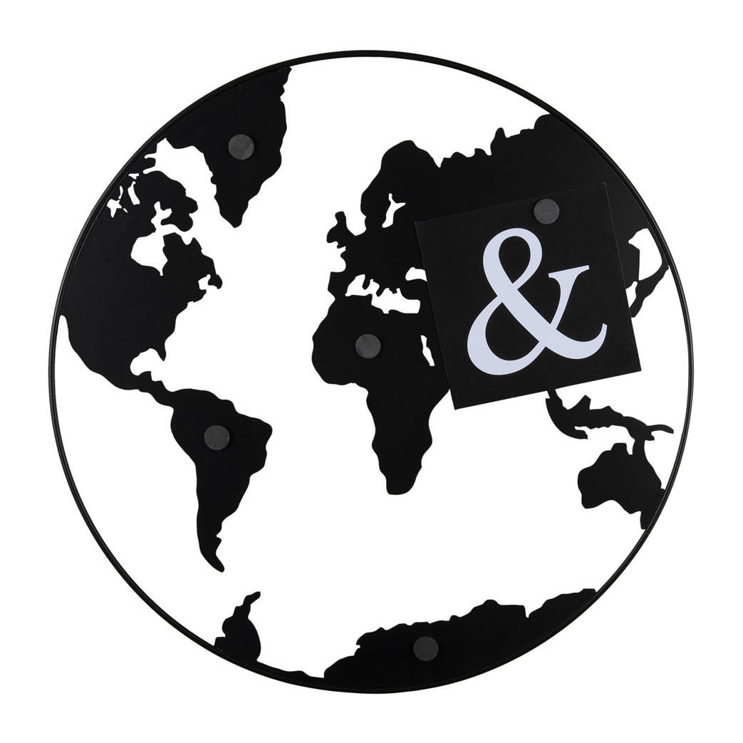 METALLTAFEL Notizen Erde World Ø 50 cm - Schwarz, Metall (50/50/0.6cm)