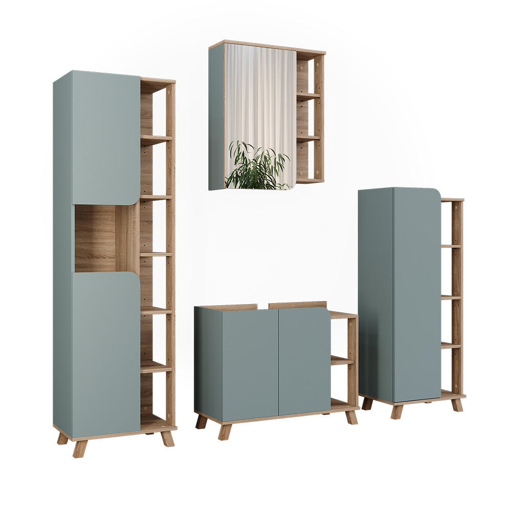 BADMÖBEL-SET Karen Sonoma/Blau 4 Teile - Blau, Holzwerkstoff (80/65/35cm) - Vicco