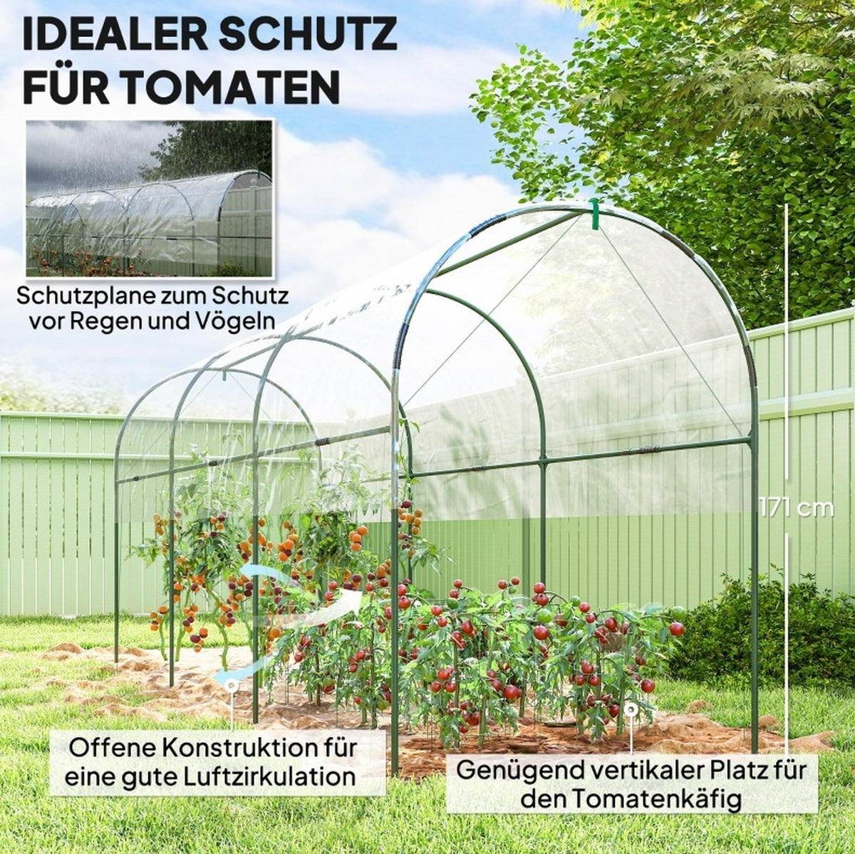 GEWÄCHSHAUS 400/123/171 cm transparent mit Stahlrahmen und Folienabdeckung - Transparent, Metall (123/171/400cm) - Flora Grace