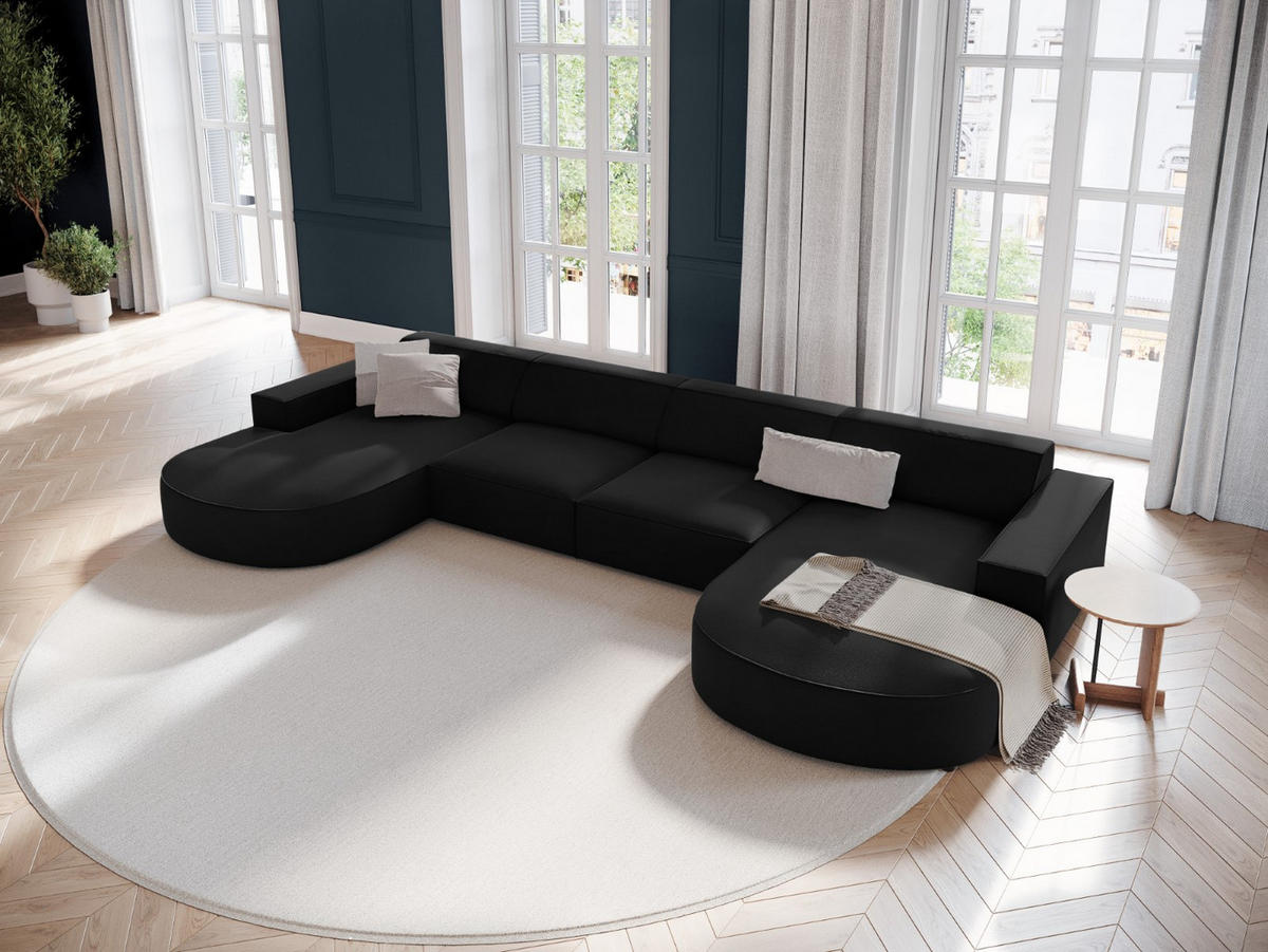 PANORAMASOFA Jodie aus Samt schwarz 6 Sitzplätze - Schwarz, Textil (166/70/364cm) - Micadoni