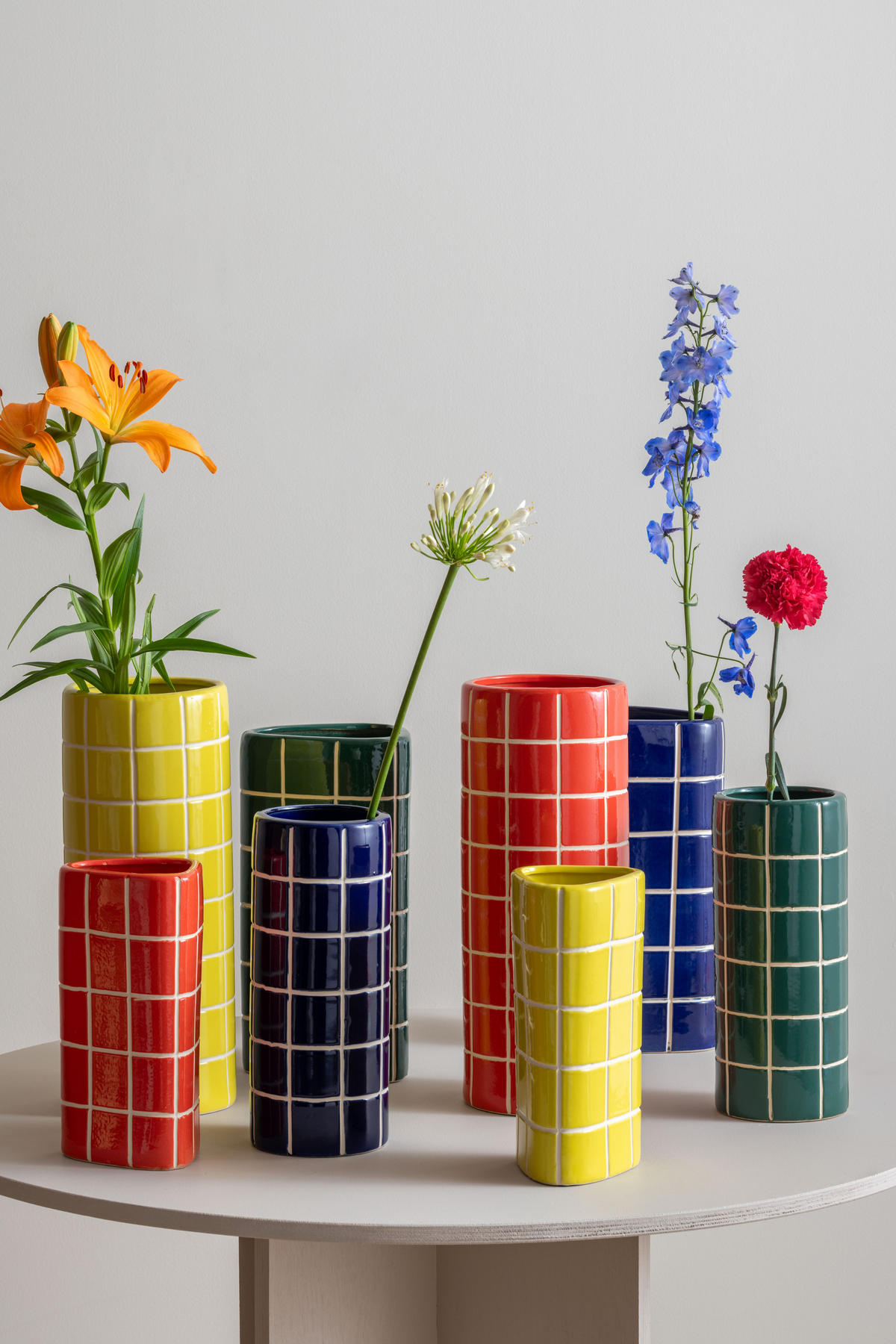 VASE Retro Tiles Triangular Large - Grün - 16,5/15/37 cm - Grün, Stein (37cm) - Present Time