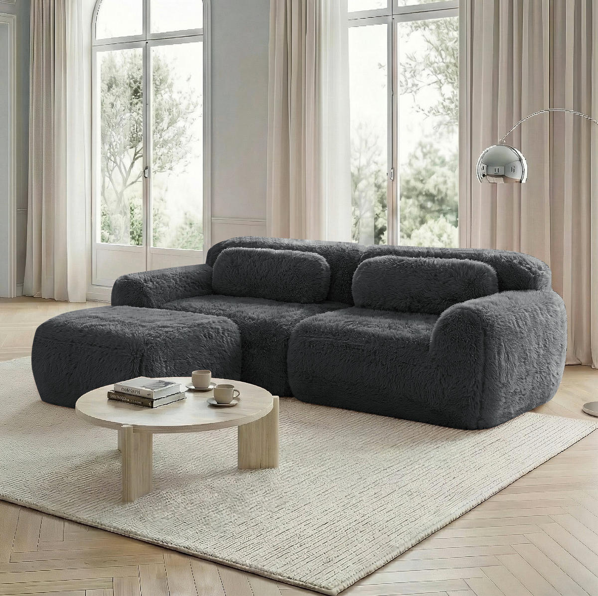 MODULÁRNÍ rohová sedačka šedá z plyše s 32D pěnou a bez montáže - šedá, textil (179/73/204cm) - OKWISH