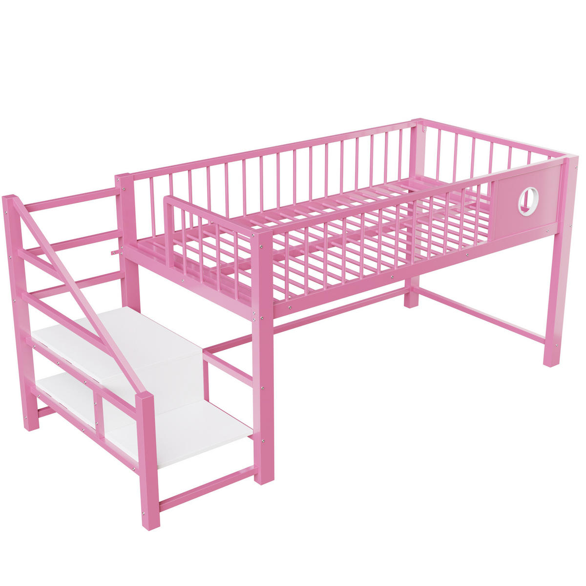 HOCHBETT 90/200 cm aus Metall und MDF mit Stauraumleiter Rosa - Pink, Metall (90/200cm) - Modenvie