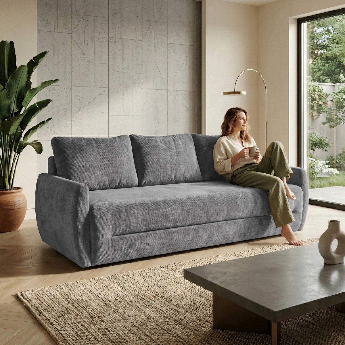 SCHLAFSOFA Piero 3-Sitzer mit Schlaffunktion, Grau - Grau, Textil (222/93/99cm) - Beautysofa