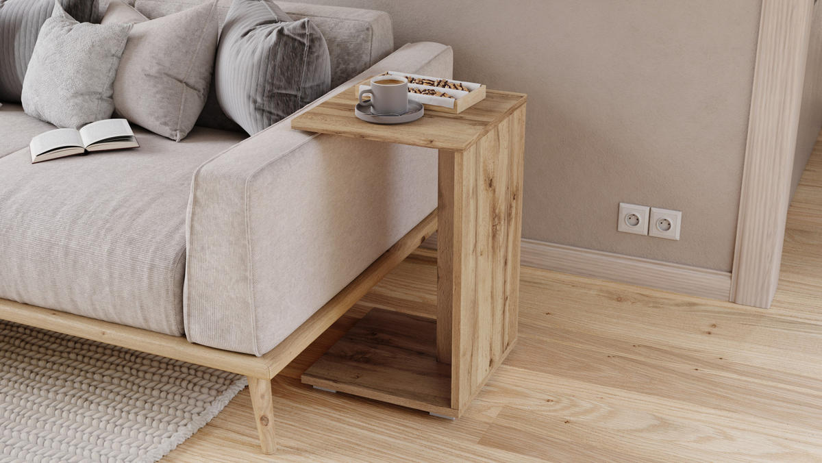 BEISTELLTISCH Rechteckig Eiche Wotan mit Ablage und Rollen - Eiche Wotan, Holzwerkstoff (40/40/66cm) - designimpex