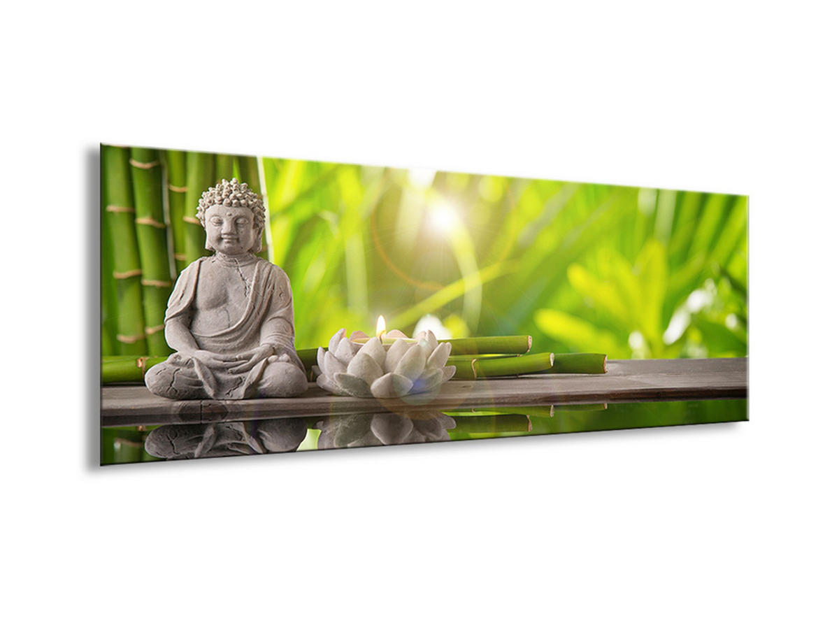 GLASBILD 80x30 cm Buddha Zen Spa Grün - Gelb, Glas (80/30cm) - artissimo