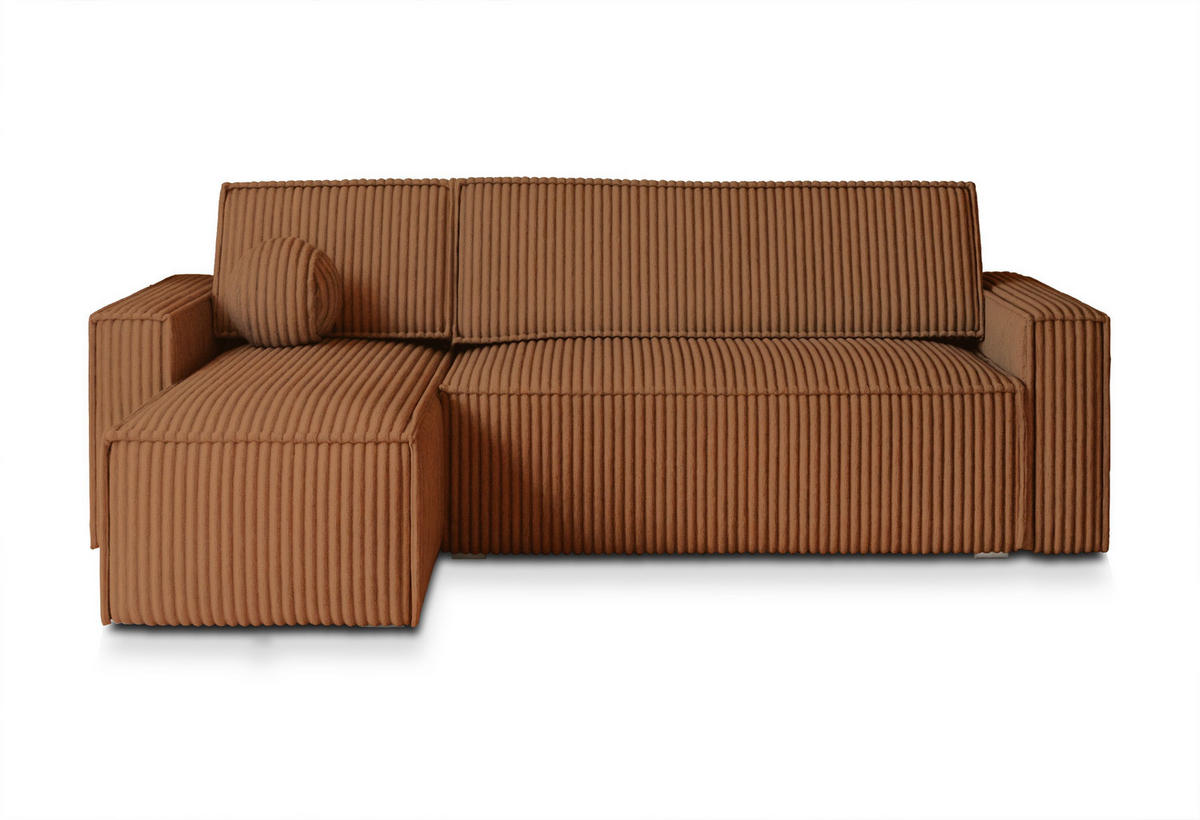 ECKSOFA RAVELO T Kupferfarben Kordstoff mit Schlaffunktion - Kupferfarben, Holz (240/140cm) - MASSENO
