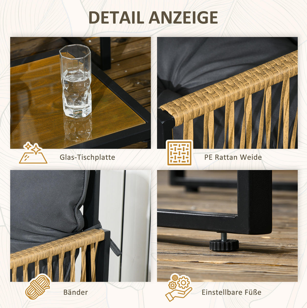 LOUNGEGARNITUR 106/72/70 cm Dunkelgrau aus Polyester 4er Set - Dunkelgrau, Holzwerkstoff - OKMYHOME