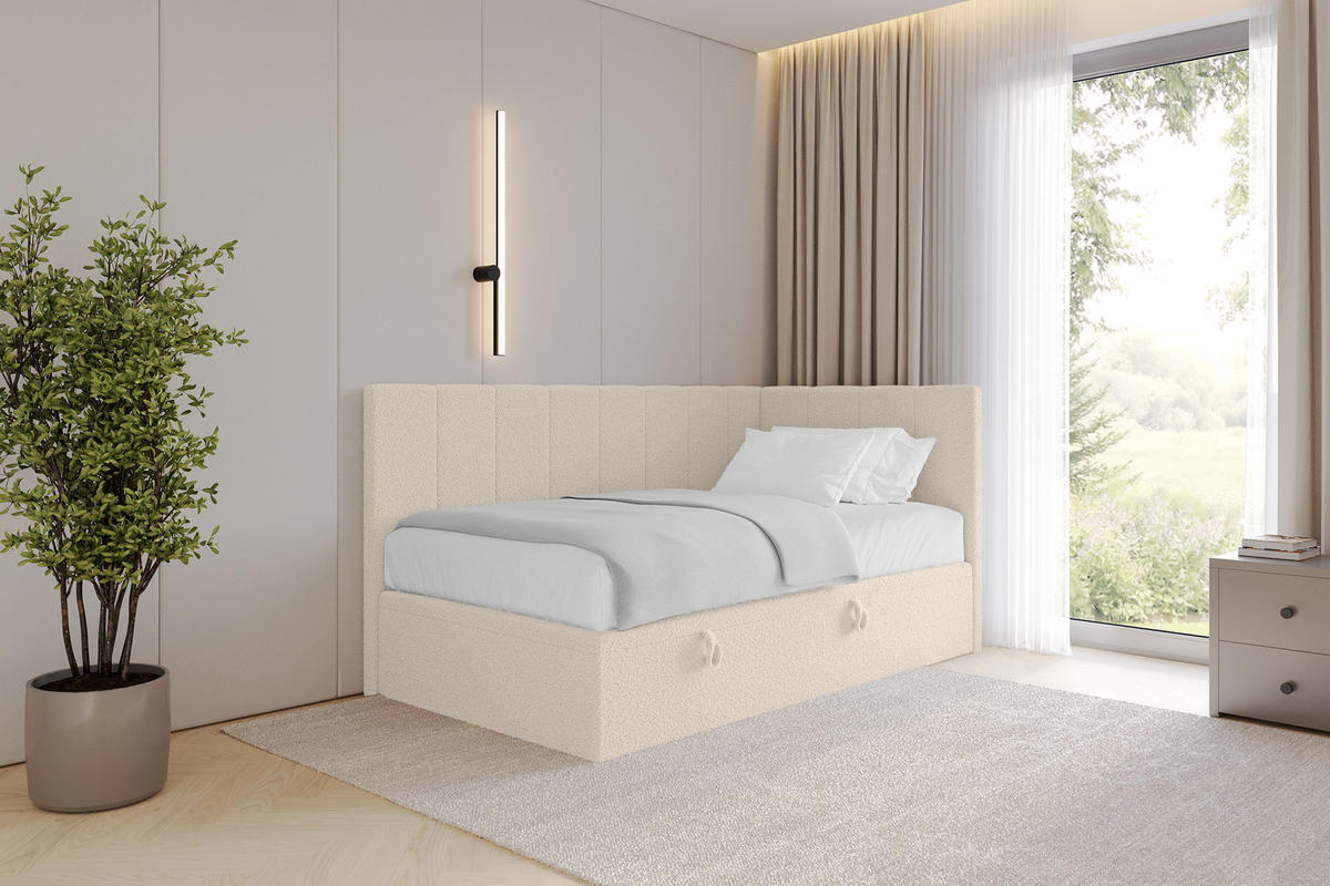 EINZELBETT Jugendbett mit Bettkasten Links, ohne Matratze - LOVY 90x200 Dunkelbeige - Mokka, Holzwerkstoff/Textil (90/200cm) - ALTDECOR