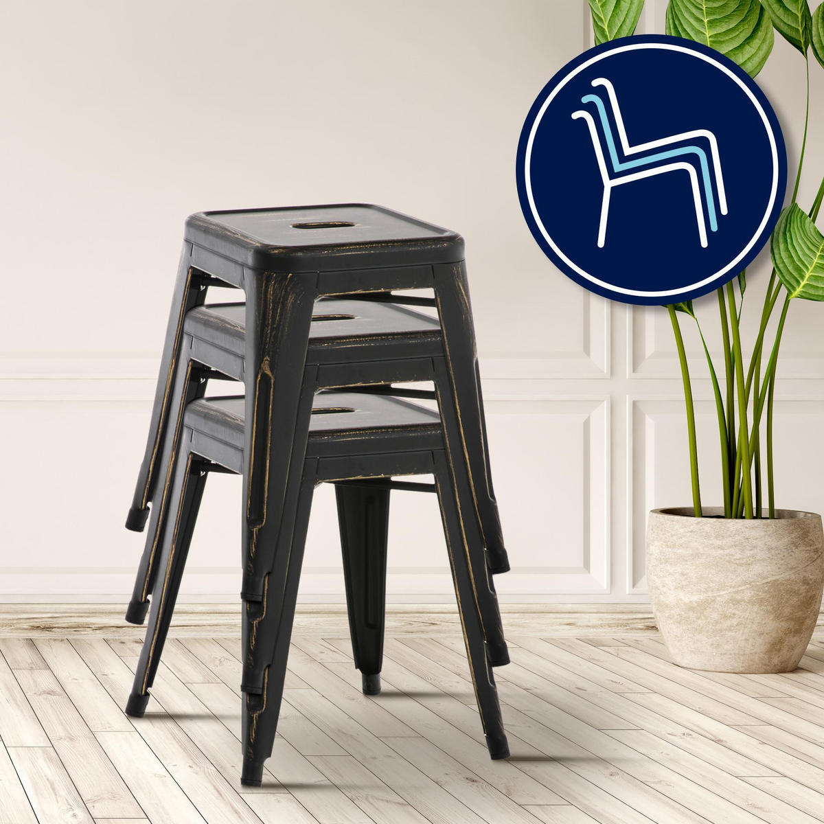 SITZHOCKER Arvida antik schwarz-gold - Schwarz, Metall (40/46/40cm) - TPFLiving