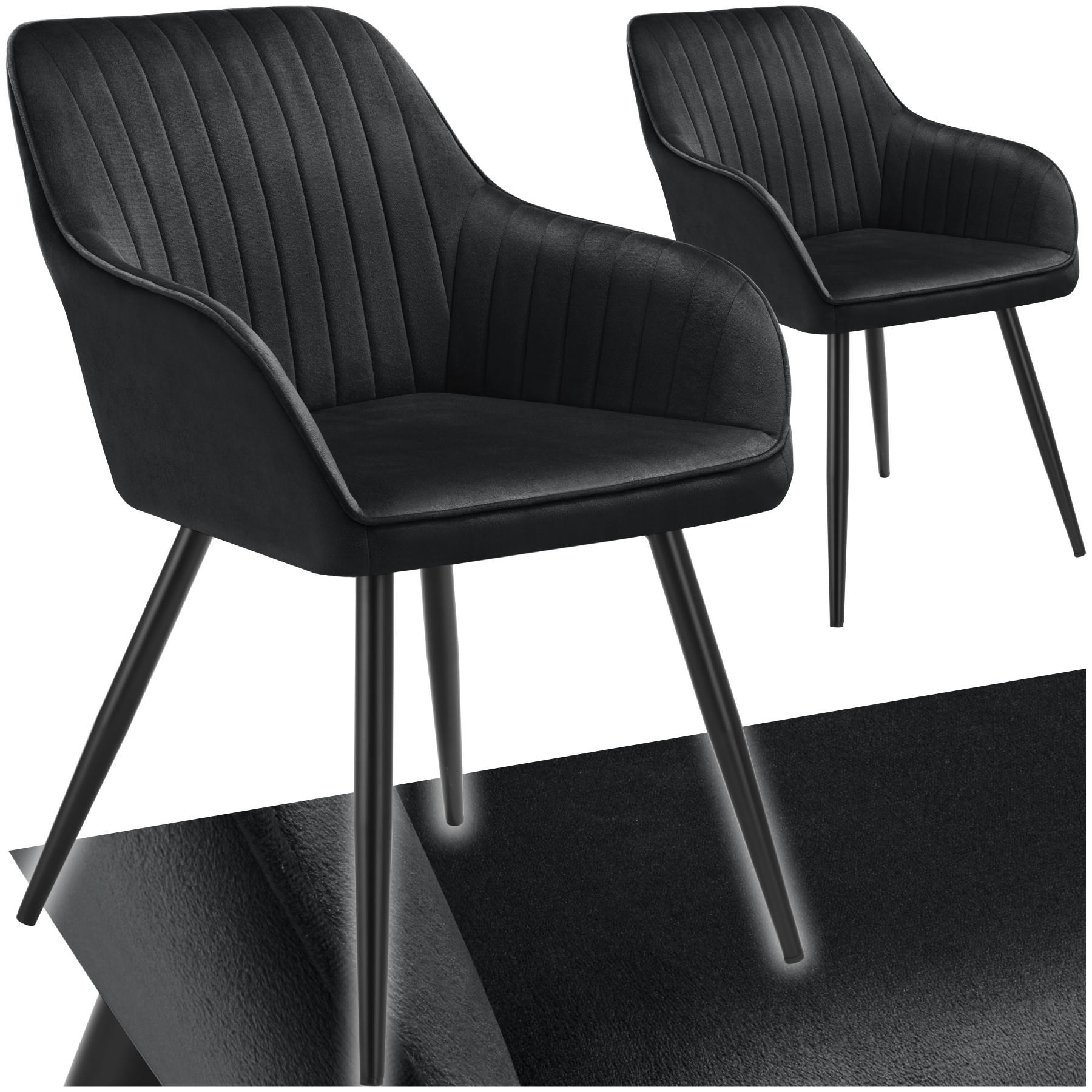 ESSZIMMERSTUHL 2er Set Marilyn 58 x 62 x 82 cm schwarz/schwarz - Schwarz, Metall (58/82/62cm) - tectake