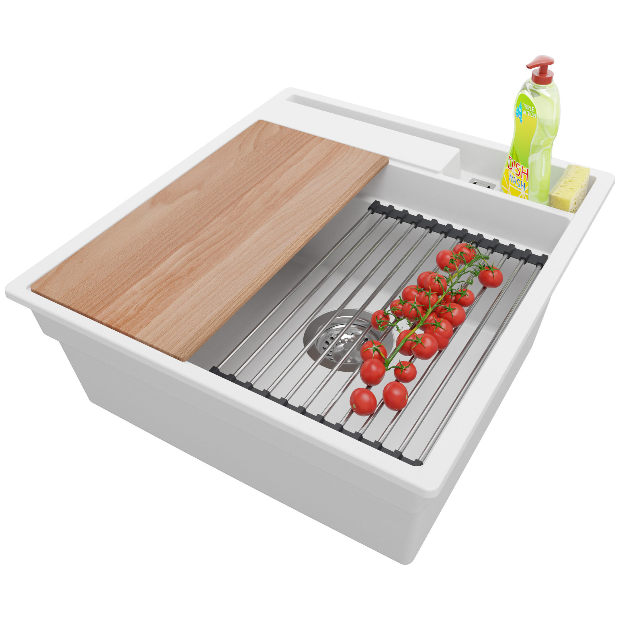 SPÜLBECKEN Oslo Pocket, 2-er set Weiß 48/53 cm 1 Becken + Ablauf-Set + Küchenzubehörset ab 50er Unterschrank - Chromfarben/Beige, Kunststoff (48/20/53cm) - Primagran