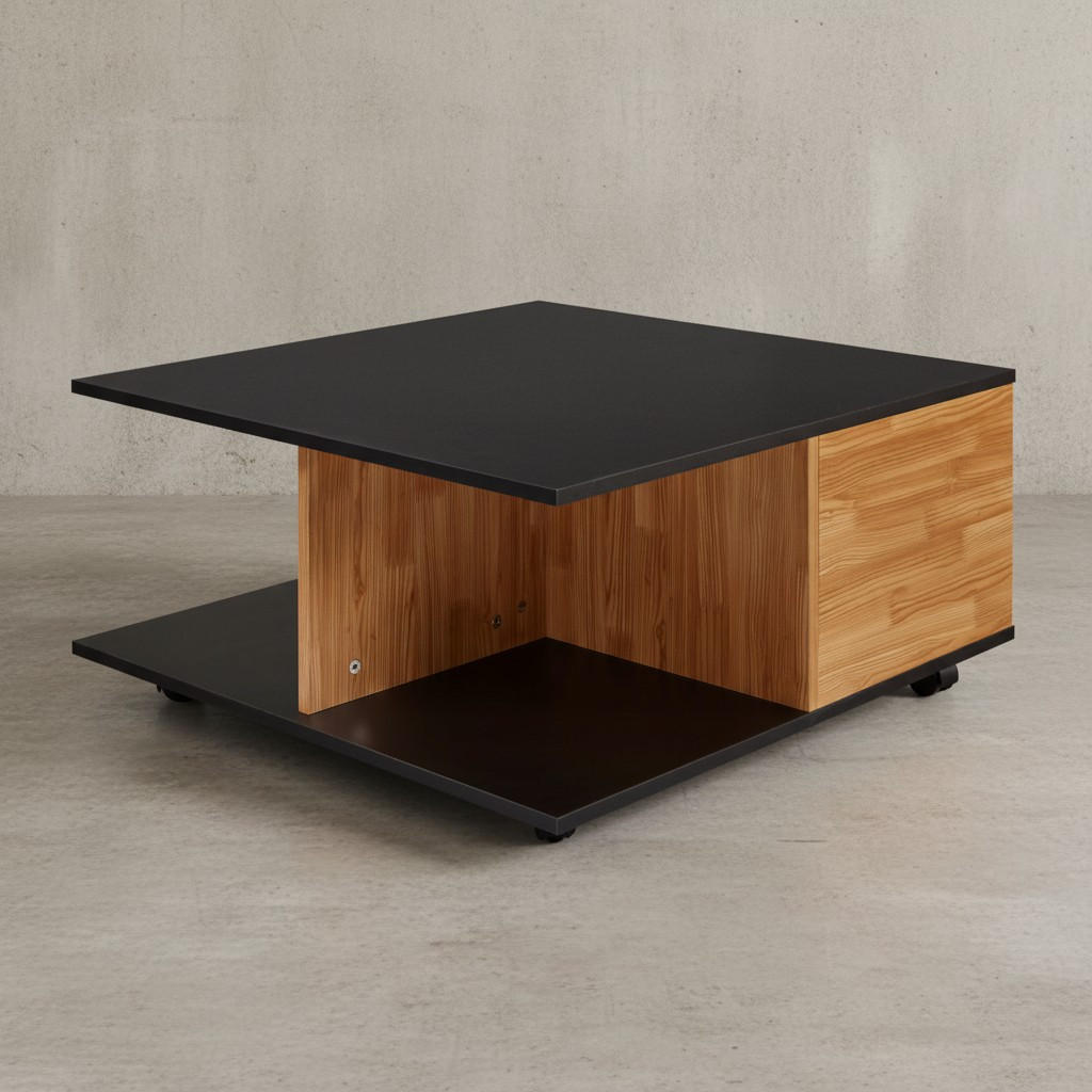 COUCHTISCH mit Rollen, Melaminharzbeschichtung und 2 Schubladen, Anthrazit 70x70x36 cm - Anthrazit/Schwarz, Holz (70/70/36cm) - KADIMA DESIGN