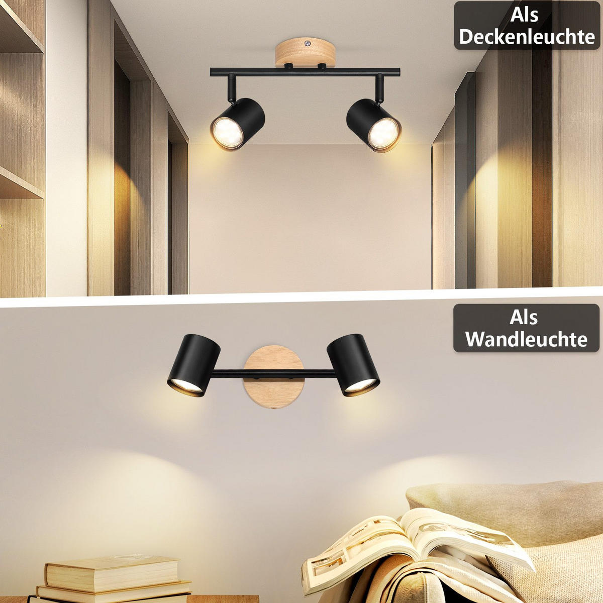 STRAHLER Lüneburg 2-flammig 28.5/6.5/16.5 cm - Schwarz, Metall (28.5/6.5/16.5cm) - Nettlife
