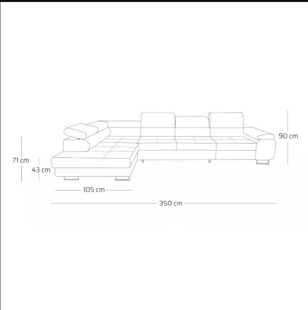 ECKSOFA WILD MAXI L Links mit Schlaffunktion 125x195 Velours Beige - Chromfarben/Beige, Holz/Textil (350/203cm) - Muffo