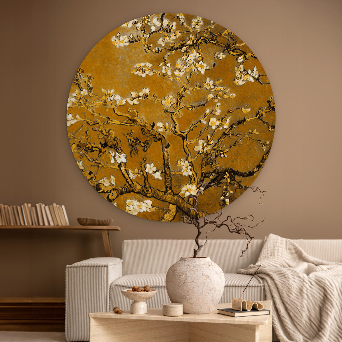 WANDBILD Mandelblüte - Kunst - Van Gogh - Gold 150x150 cm - Wengefarben, Kunststoff (150/150cm) - MuchoWow
