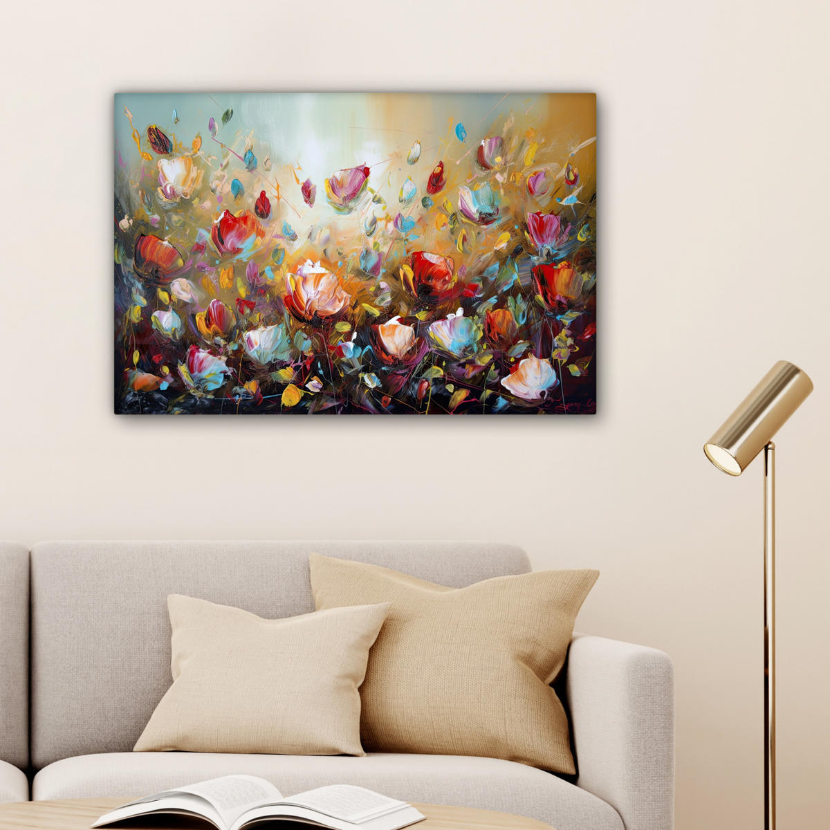 LEINWANDBILD Blumen - Kunst - Natur - Ölgemälde Gemälde 60x40 cm - Multicolor, Textil (60/40cm) - MuchoWow