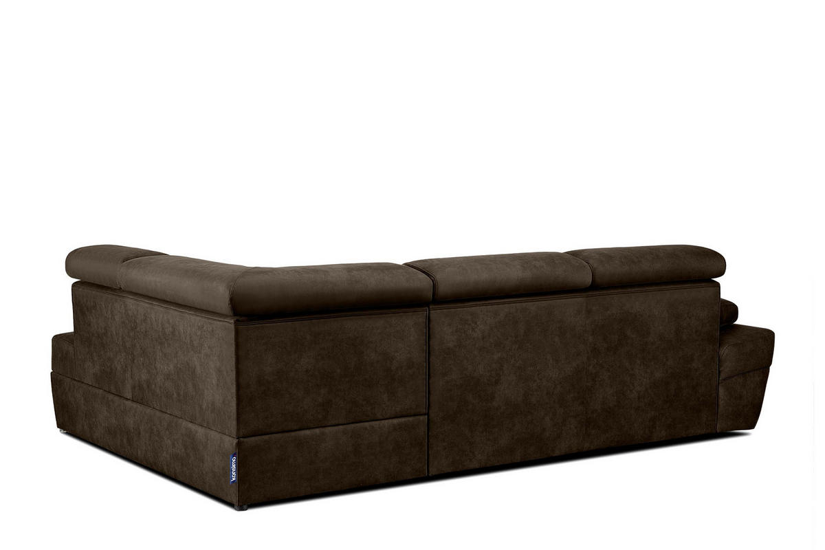 SCHLAFECKSOFA RATLO rechts 4/5-Sitzer mit Bettkasten in Lederoptik, braun - Dunkelbraun/Silberfarben, Textil (270/190cm) - KONSIMO®